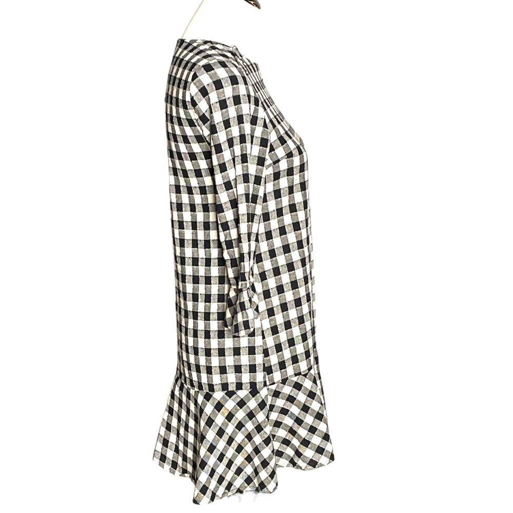 Zara Basics Gingham Bell Sleeve Mini Dress Black White Size XSmall - Picture 4 of 8